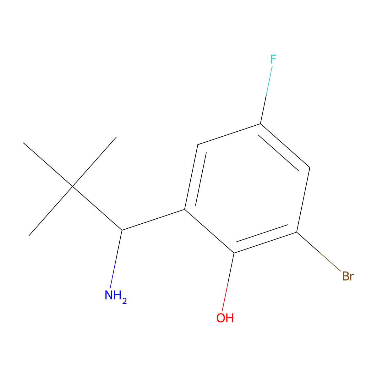 2-(1-Amino-2,2-dimethylpropyl)-6-bromo-4-fluorophenol molecular structure, CAS 2090873-08-6