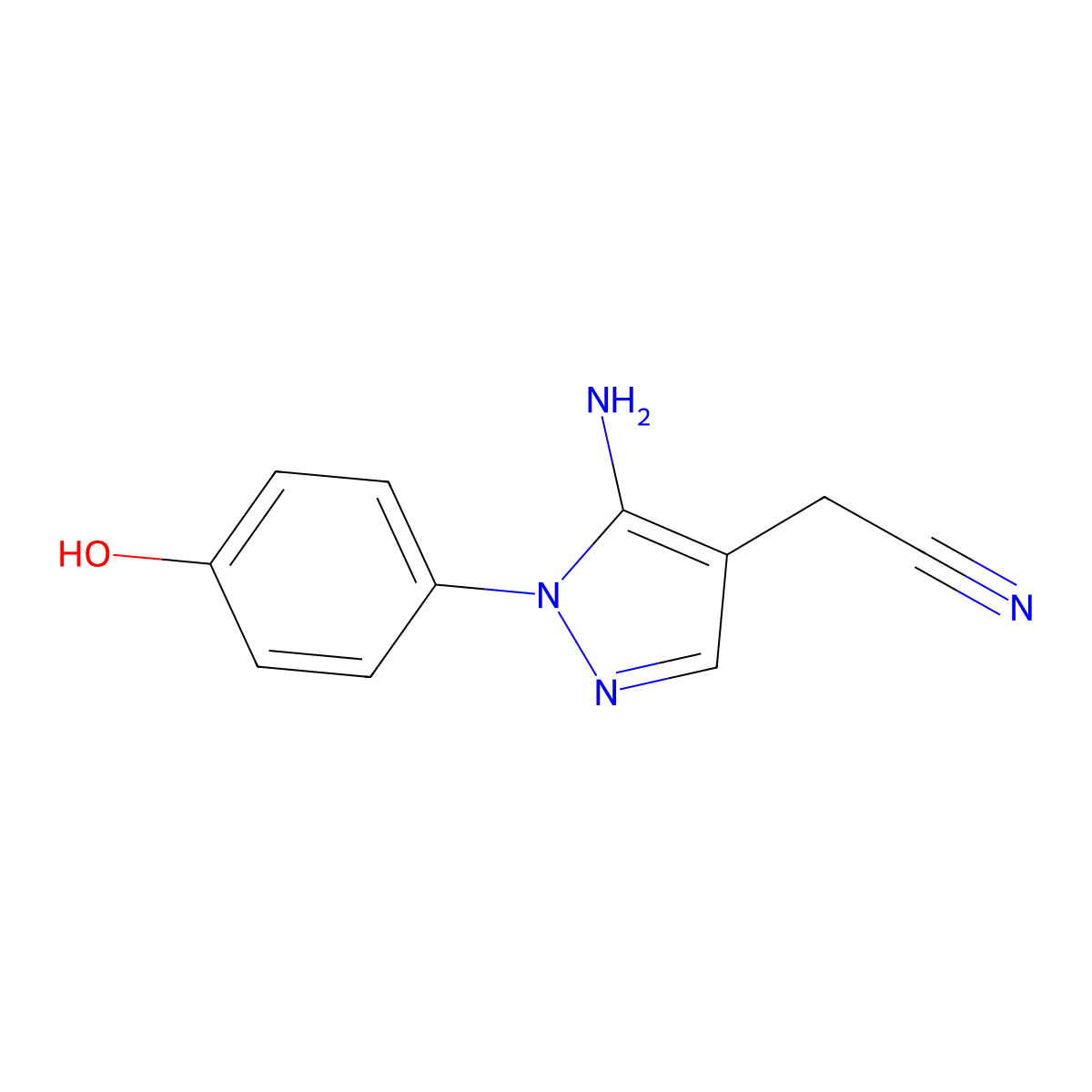2-[5-Amino-1-(4-hydroxyphenyl)-1H-pyrazol-4-yl]acetonitrile molecular structure, CAS 2090893-71-1