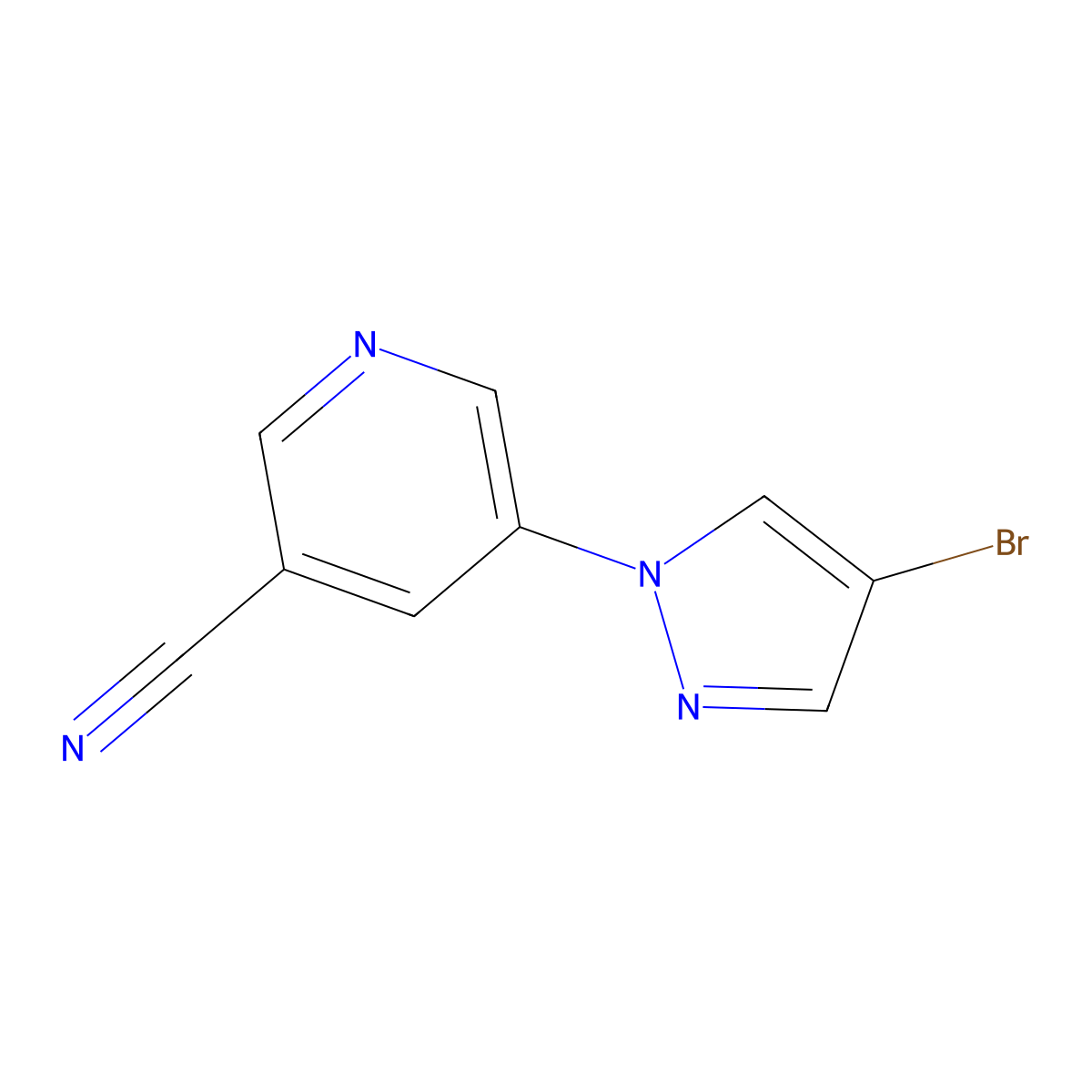 5-(4-bromo-1H-pyrazol-1-yl)pyridine-3-carbonitrile molecular structure, CAS 2090914-99-9