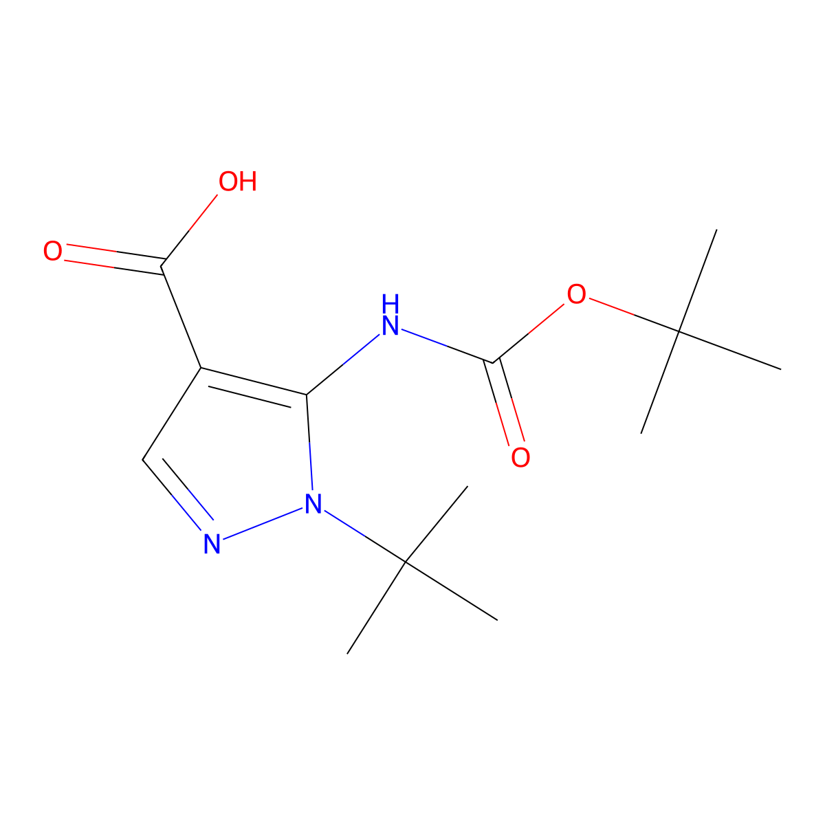 5-{[(tert-butoxy)carbonyl]amino}-1-tert-butyl-1H-pyrazole-4-carboxylic acid molecular structure, CAS 2090939-94-7