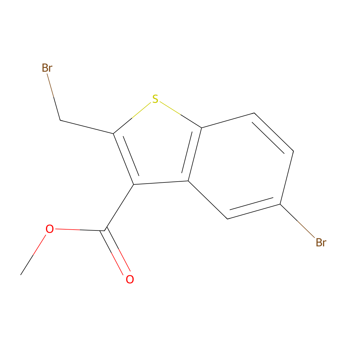 Methyl 5-bromo-2-(bromomethyl)-1-benzothiophene-3-carboxylate molecular structure, CAS 2090940-48-8