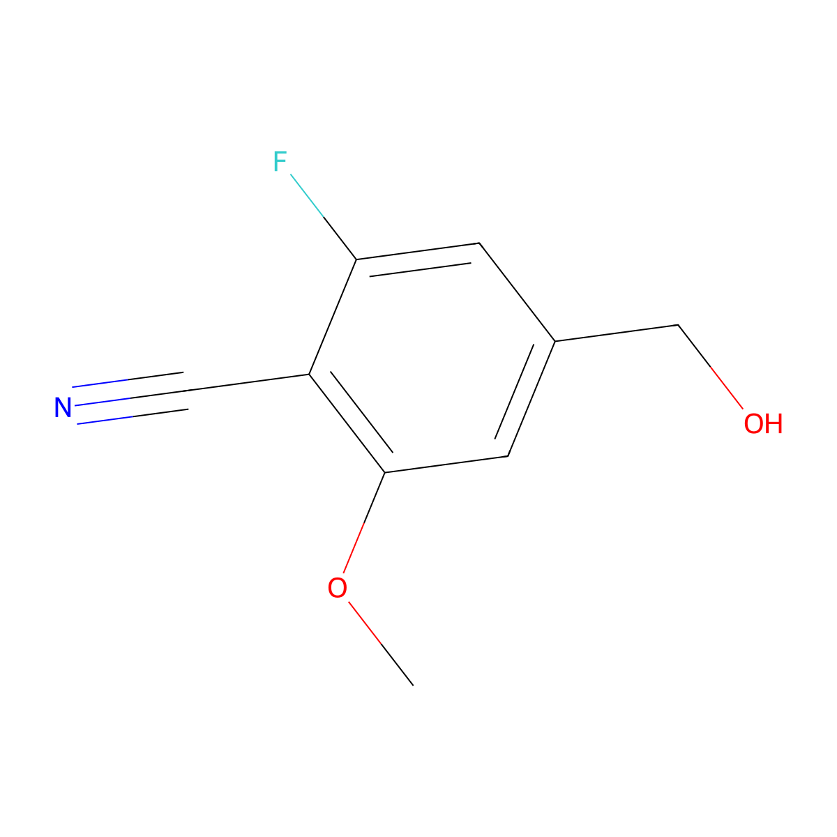 2-Fluoro-4-(hydroxymethyl)-6-methoxybenzonitrile molecular structure, CAS 2090953-73-2