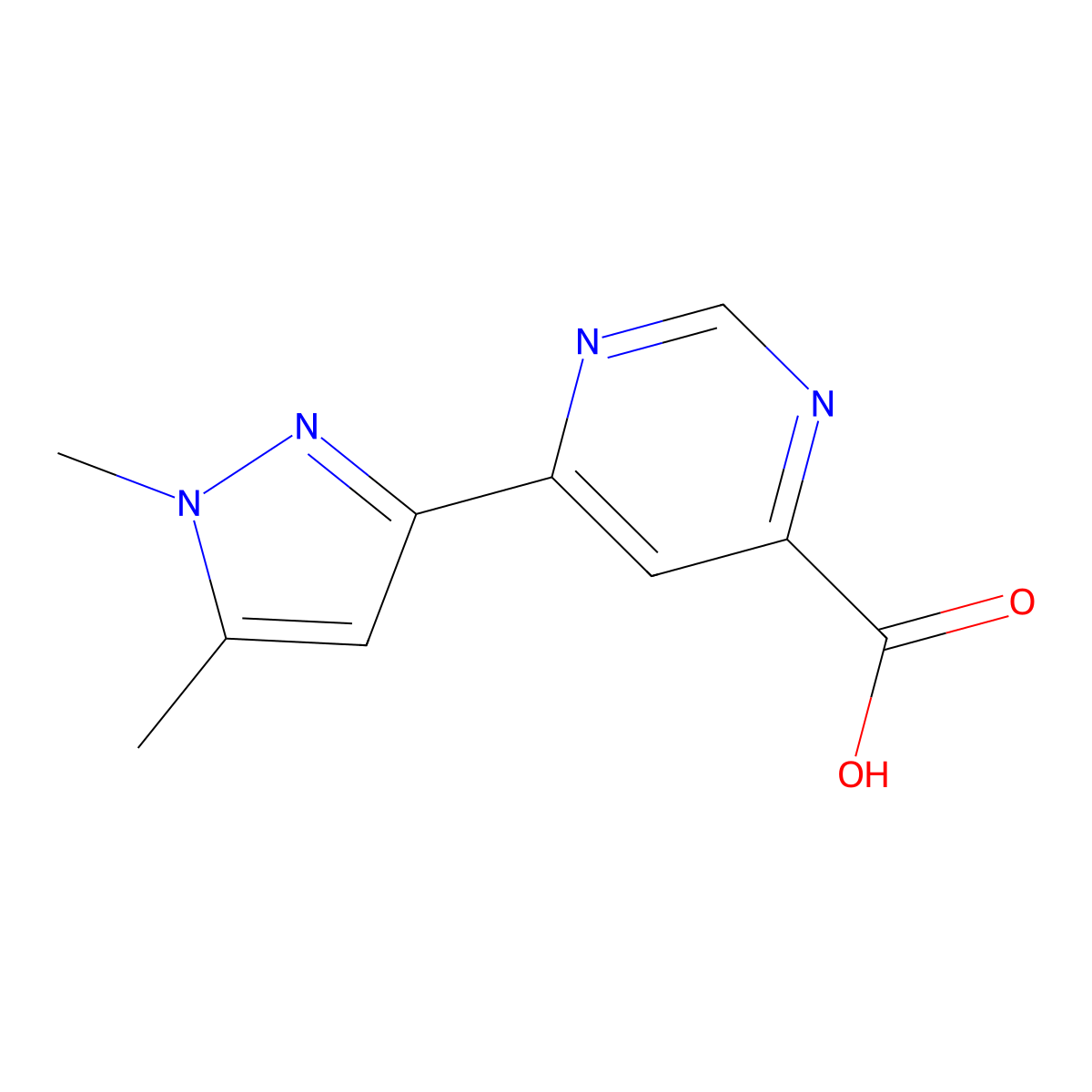 6-(1,5-dimethyl-1H-pyrazol-3-yl)pyrimidine-4-carboxylic acid molecular structure, CAS 2090955-02-3