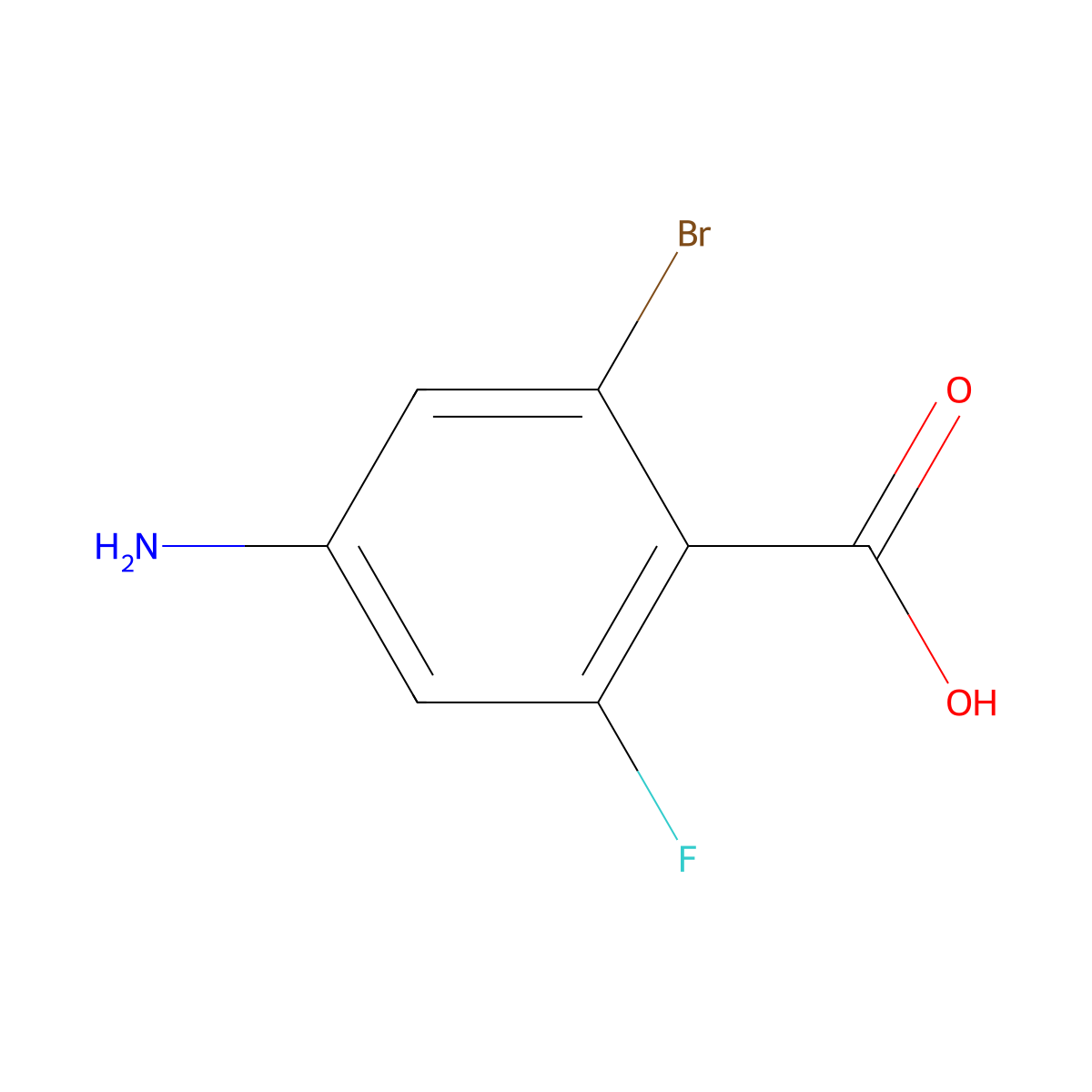 4-Amino-2-bromo-6-fluorobenzoic acid molecular structure, CAS 2090957-00-7