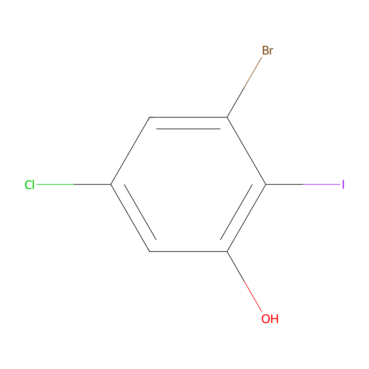 3-Bromo-5-chloro-2-iodophenol molecular structure, CAS 2090957-77-8
