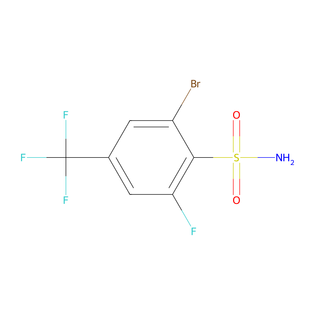 2-Bromo-6-fluoro-4-(trifluoromethyl)benzene-1-sulfonamide molecular structure, CAS 2090964-75-1