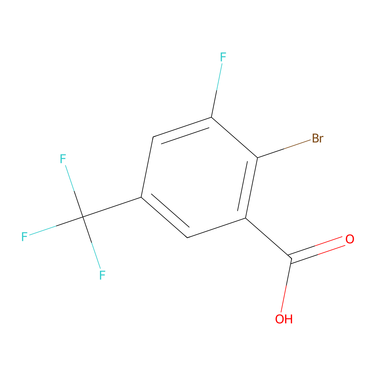 2-Bromo-3-fluoro-5-(trifluoromethyl)benzoic acid molecular structure, CAS 2090964-96-6