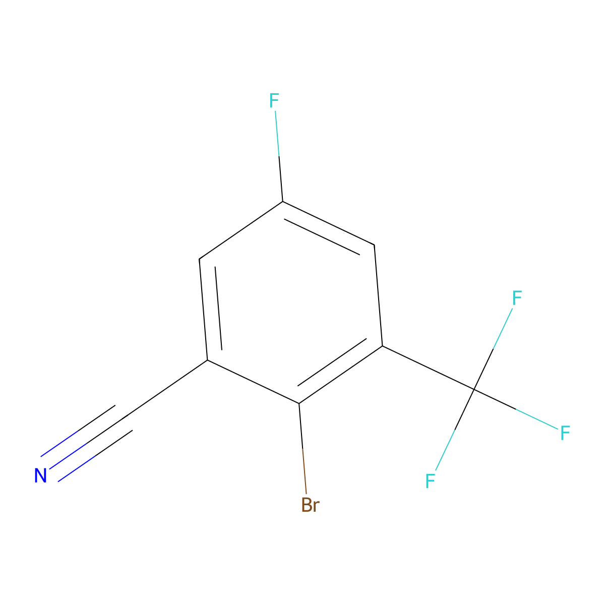2-Bromo-5-fluoro-3-(trifluoromethyl)benzonitrile molecular structure, CAS 2090965-03-8