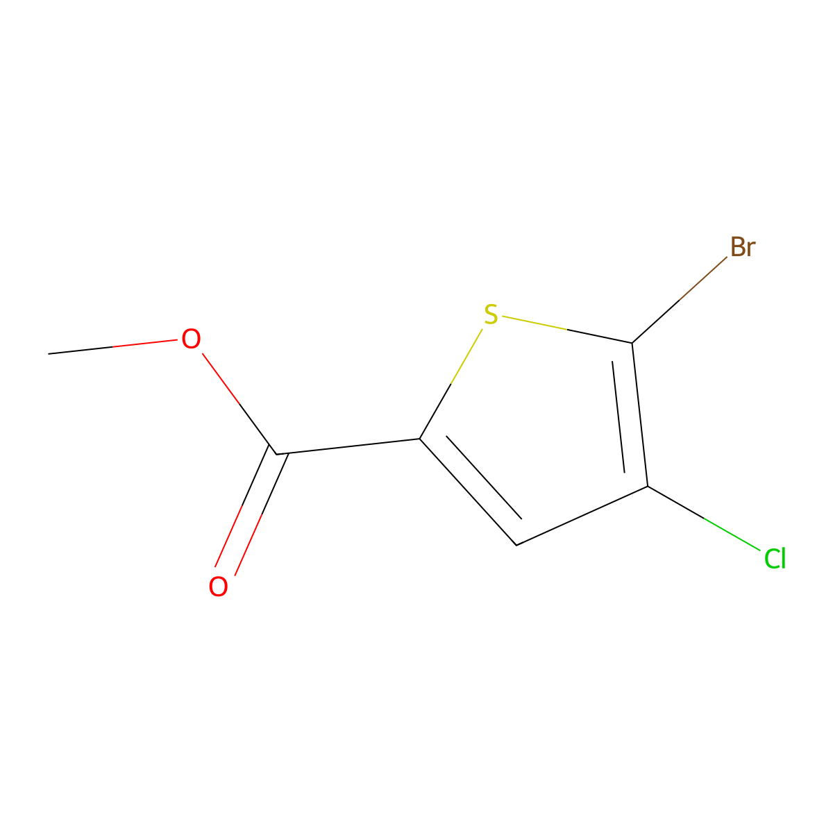Methyl 5-bromo-4-chlorothiophene-2-carboxylate molecular structure, CAS 2090967-58-9