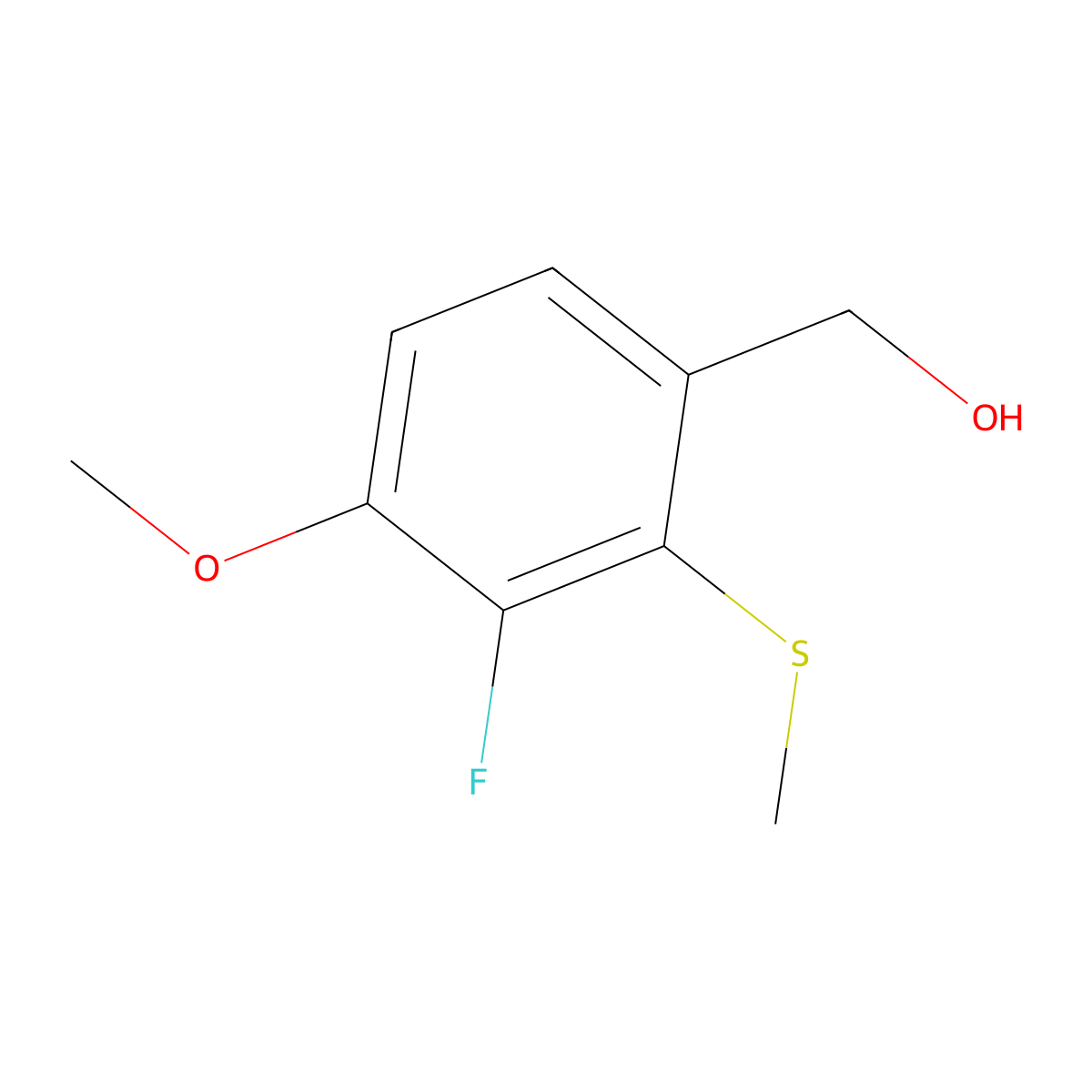 (3-Fluoro-4-methoxy-2-(methylthio)phenyl)methanol molecular structure, CAS 2090969-41-6