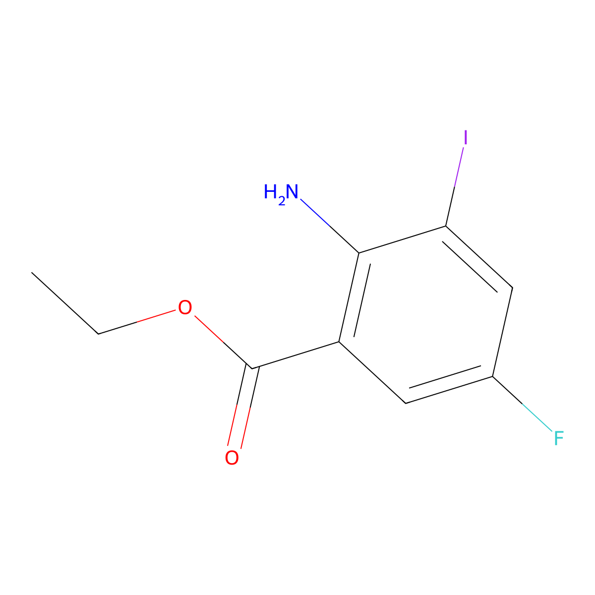 Ethyl 2-amino-5-fluoro-3-iodobenzoate molecular structure, CAS 2090972-28-2