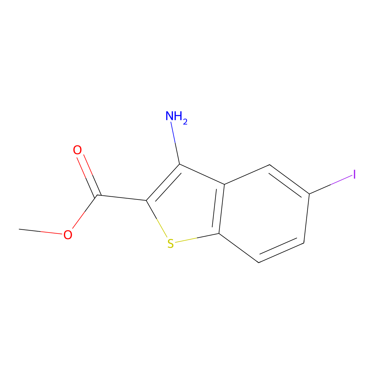 Methyl 3-amino-5-iodobenzothiophene-2-carboxylate molecular structure, CAS 2090987-68-9