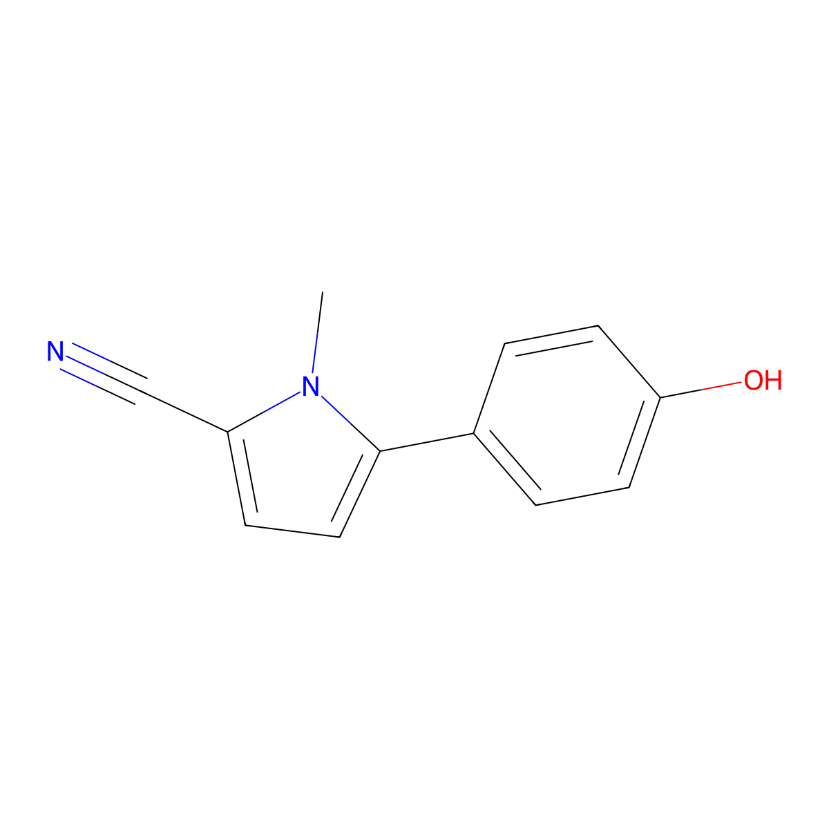 5-(4-hydroxyphenyl)-1-methyl-1H-pyrrole-2-carbonitrile molecular structure, CAS 2090991-54-9
