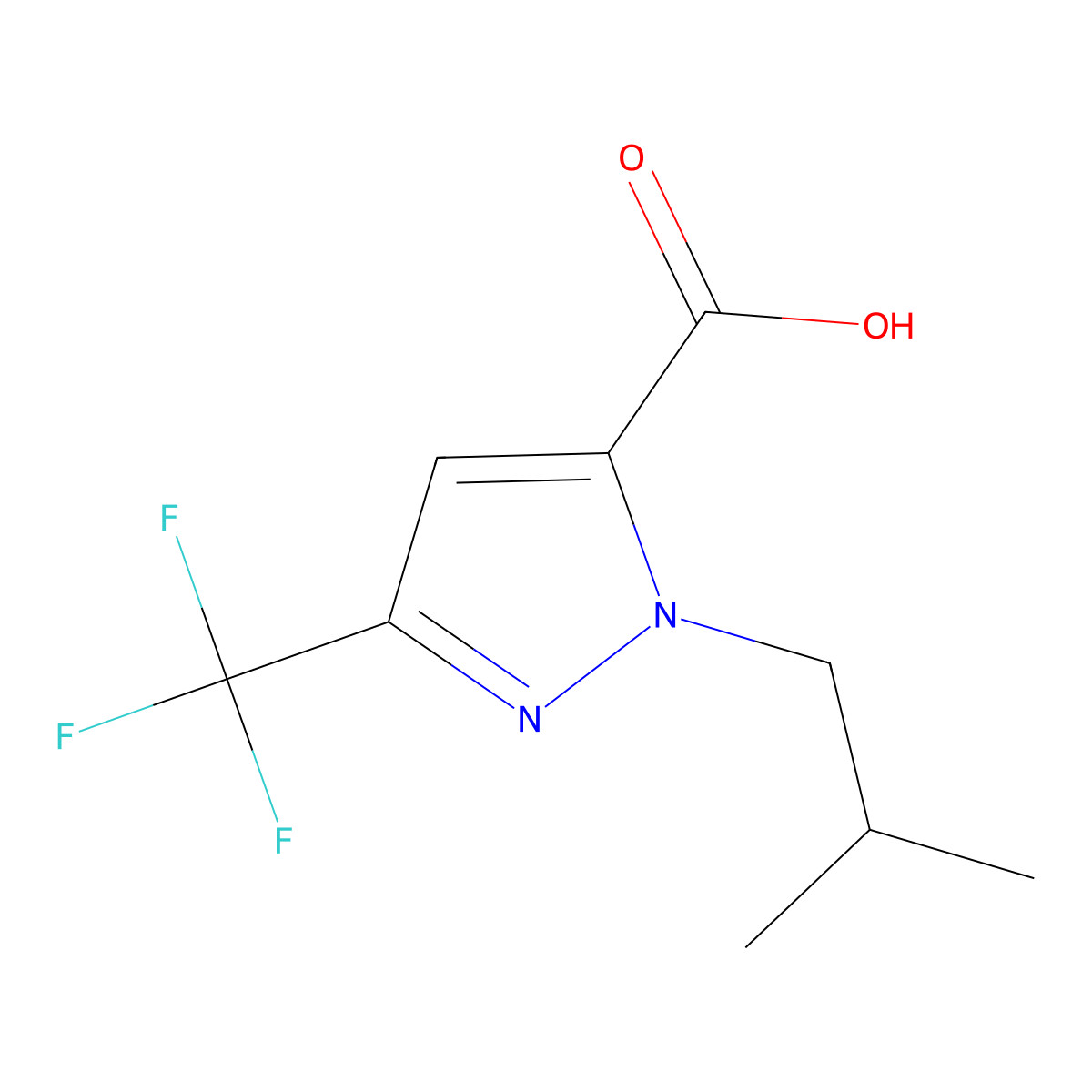 1-isobutyl-3-(trifluoromethyl)-1H-pyrazole-5-carboxylic acid molecular structure, CAS 2090994-89-9