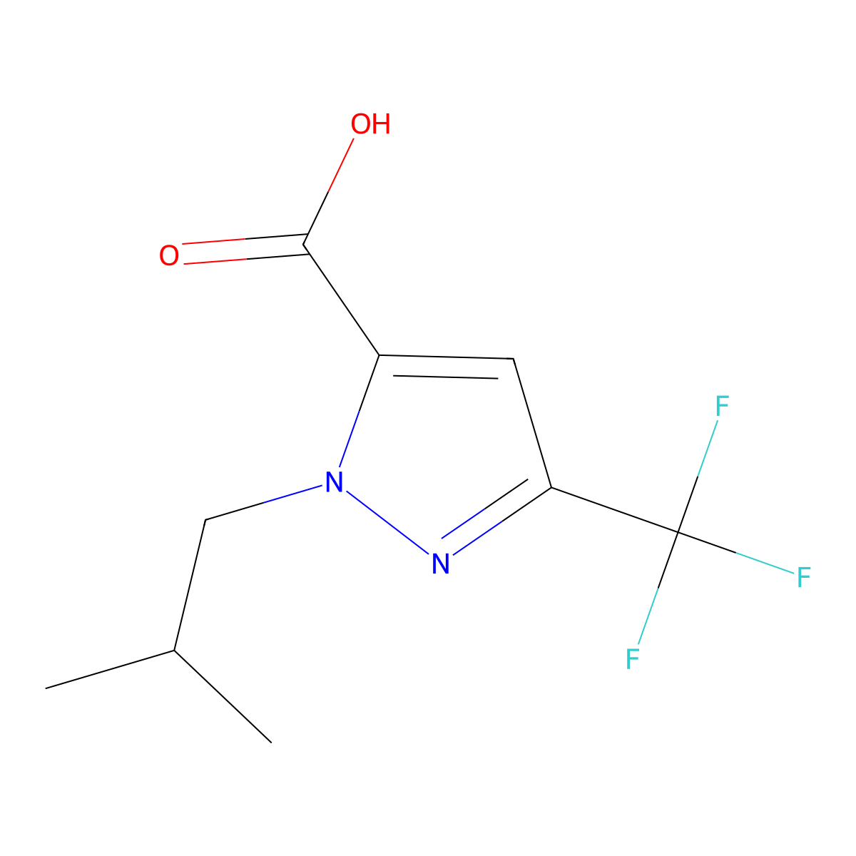 1-isobutyl-3-(trifluoromethyl)-1H-pyrazole-5-carboxylic acid molecular structure, CAS 2090994-89-9