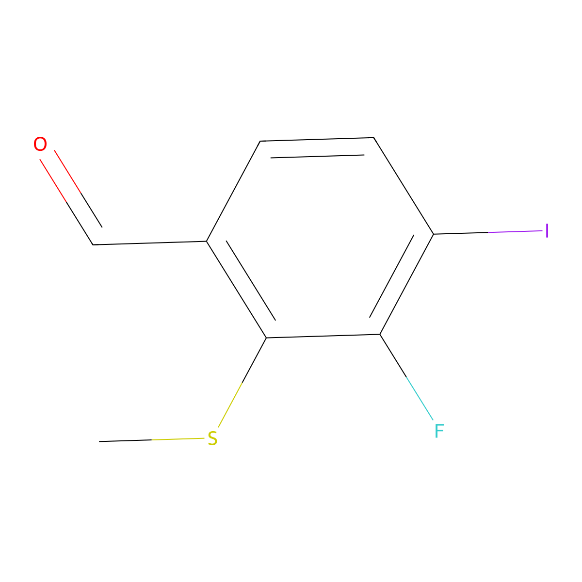 3-Fluoro-4-iodo-2-(methylthio)benzaldehyde molecular structure, CAS 2091006-32-3