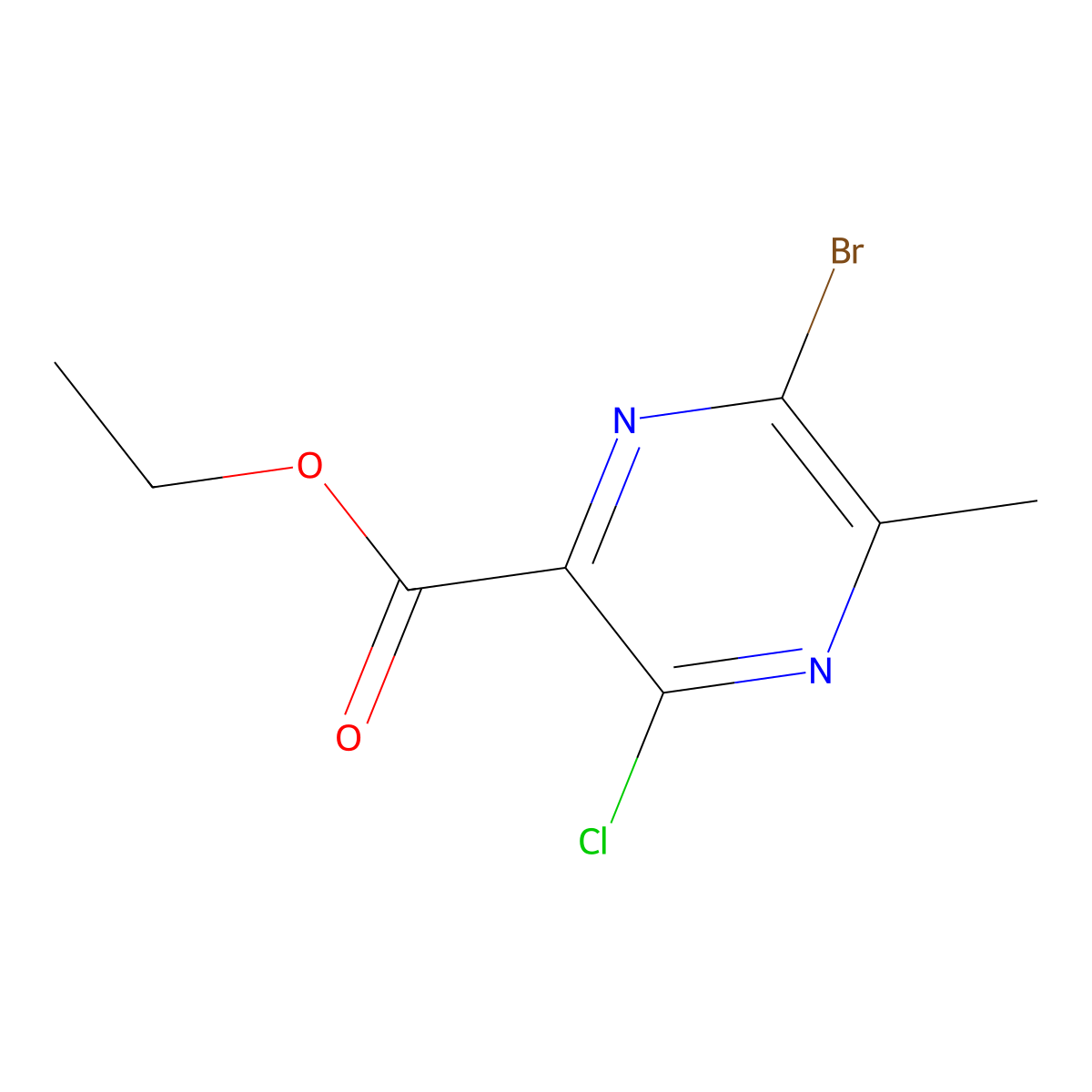 Ethyl 6-bromo-3-chloro-5-methyl-pyrazine-2-carboxylate molecular structure, CAS 2091009-80-0
