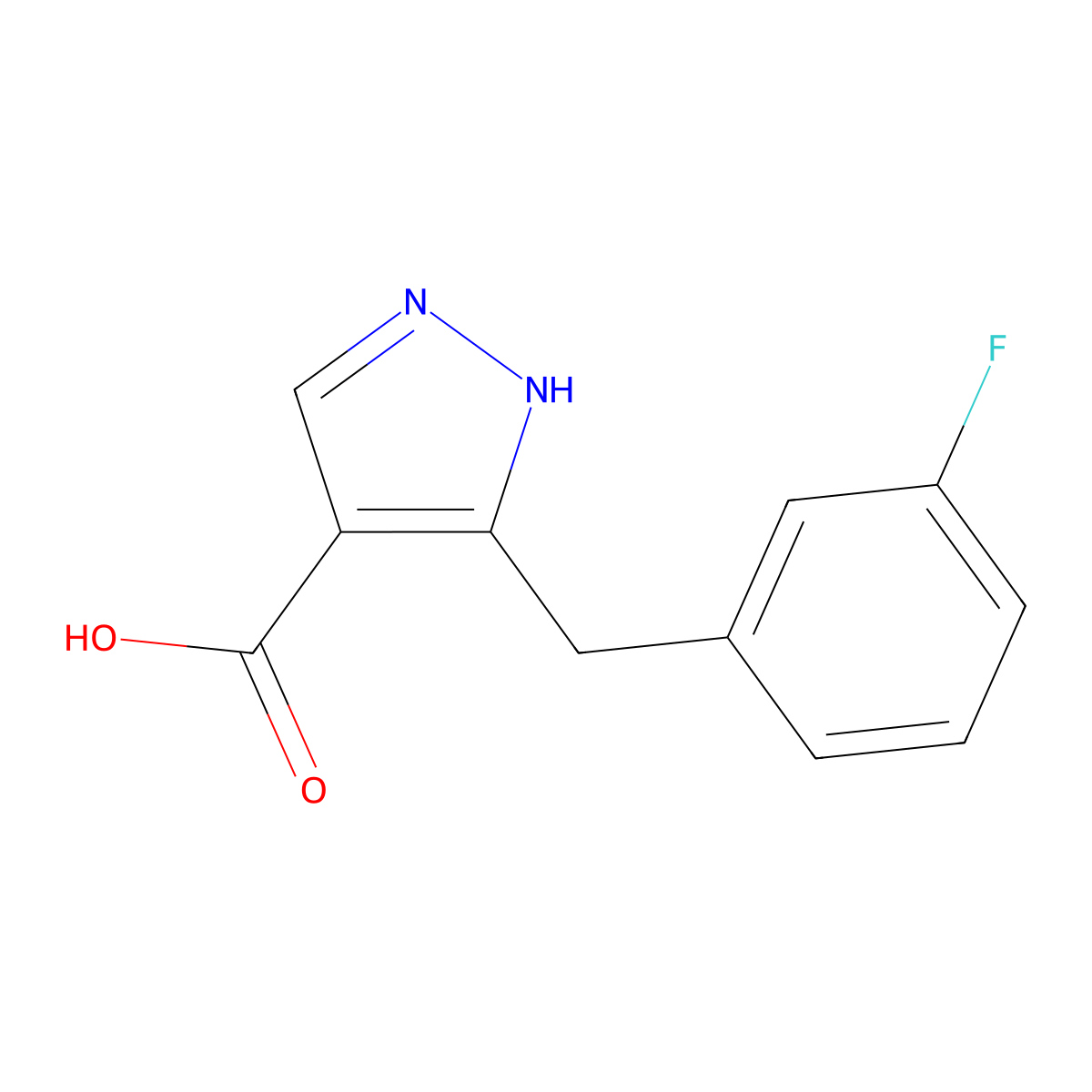 5-[(3-fluorophenyl)methyl]-1H-pyrazole-4-carboxylic acid molecular structure, CAS 2091021-14-4