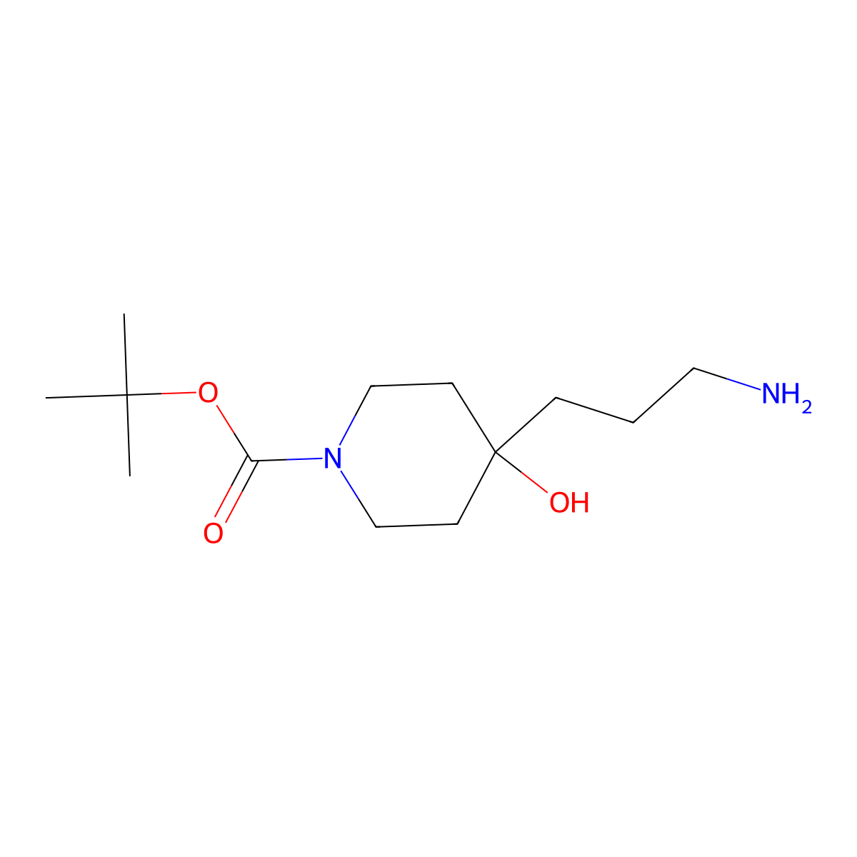 Tert-butyl 4-(3-aminopropyl)-4-hydroxypiperidine-1-carboxylate molecular structure, CAS 2091029-03-5