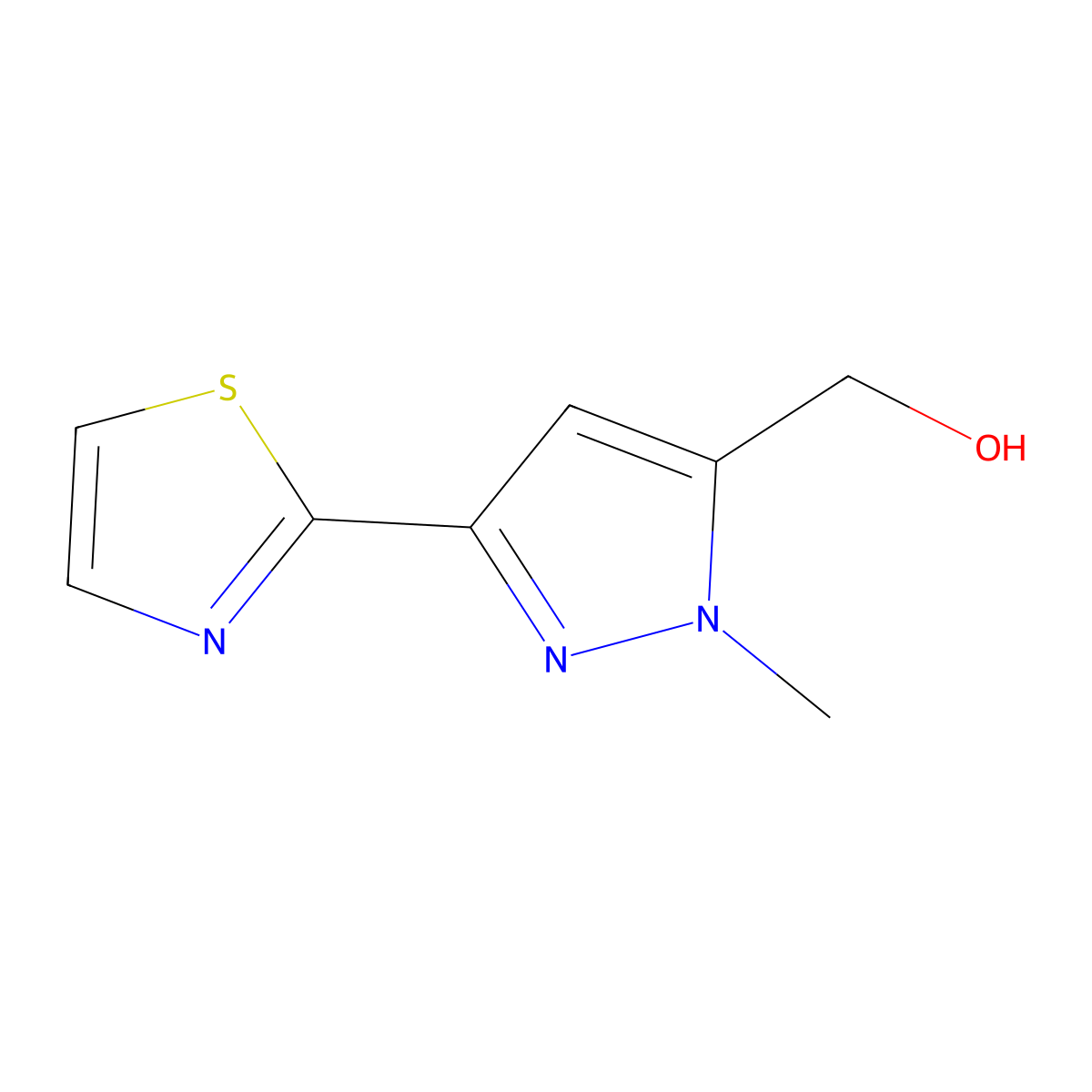[1-Methyl-3-(1,3-thiazol-2-yl)-1H-pyrazol-5-yl]methanol molecular structure, CAS 2091031-00-2