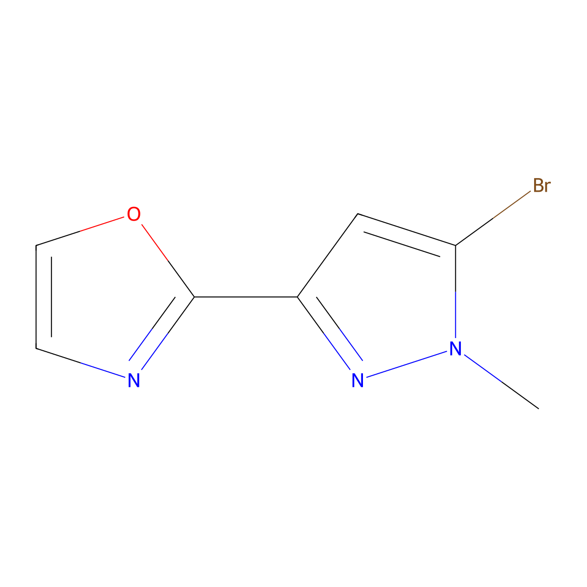 2-(5-Bromo-1-methyl-1H-pyrazol-3-yl)-1,3-oxazole molecular structure, CAS 2091031-04-6