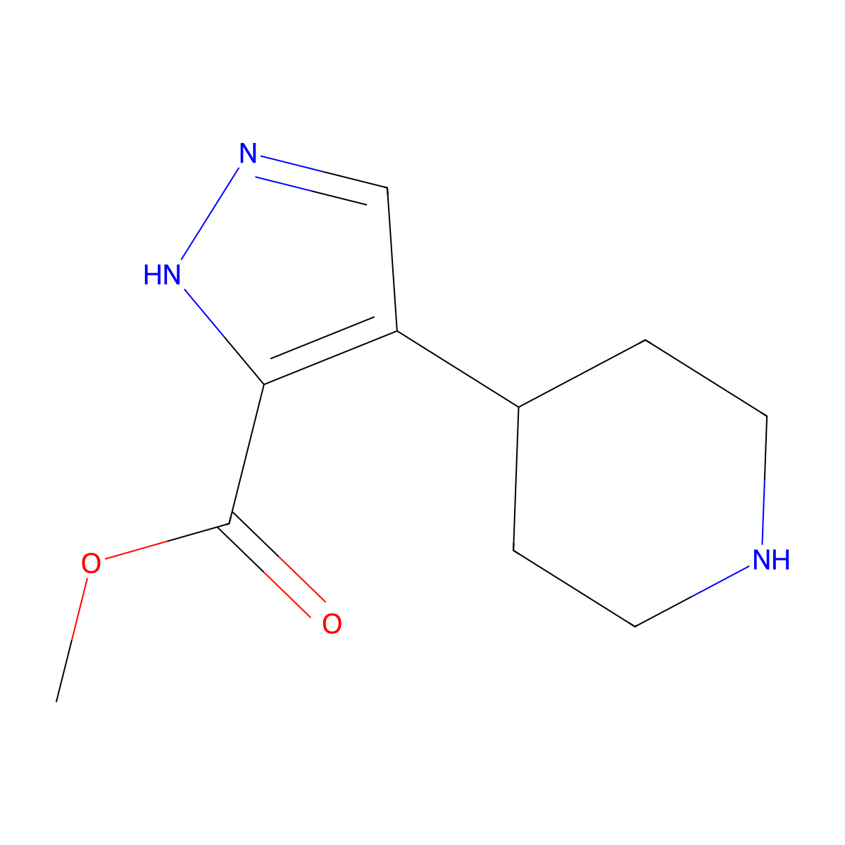 methyl 4-(piperidin-4-yl)-1H-pyrazole-3-carboxylate molecular structure, CAS 2091035-59-3