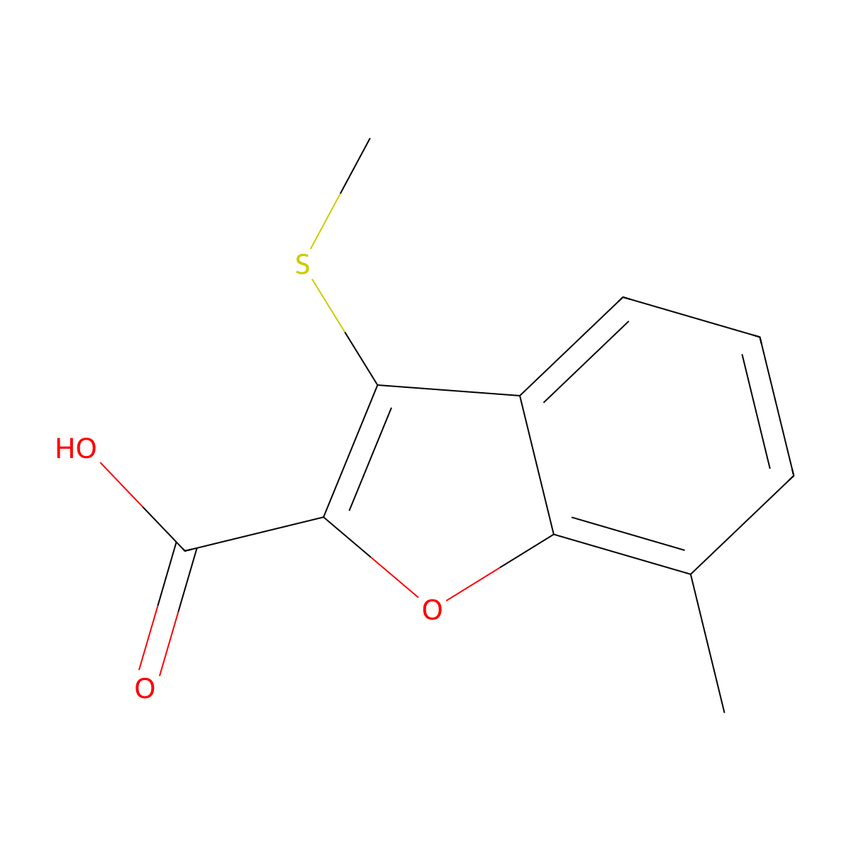 7-Methyl-3-(methylsulfanyl)-1-benzofuran-2-carboxylic acid molecular structure, CAS 2091039-31-3