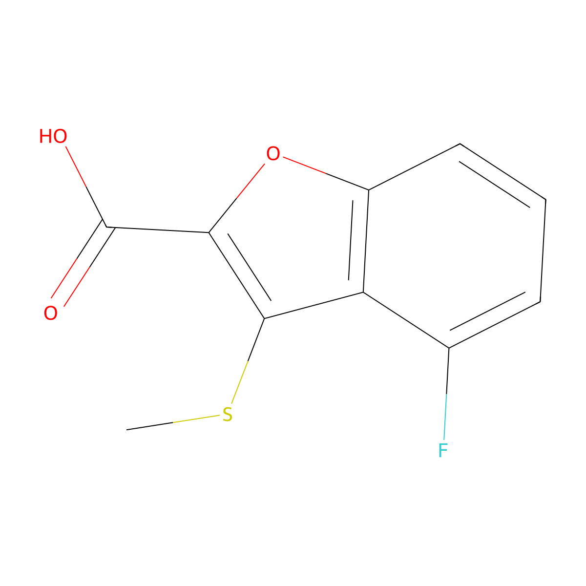 4-Fluoro-3-(methylsulfanyl)-1-benzofuran-2-carboxylic acid molecular structure, CAS 2091039-36-8