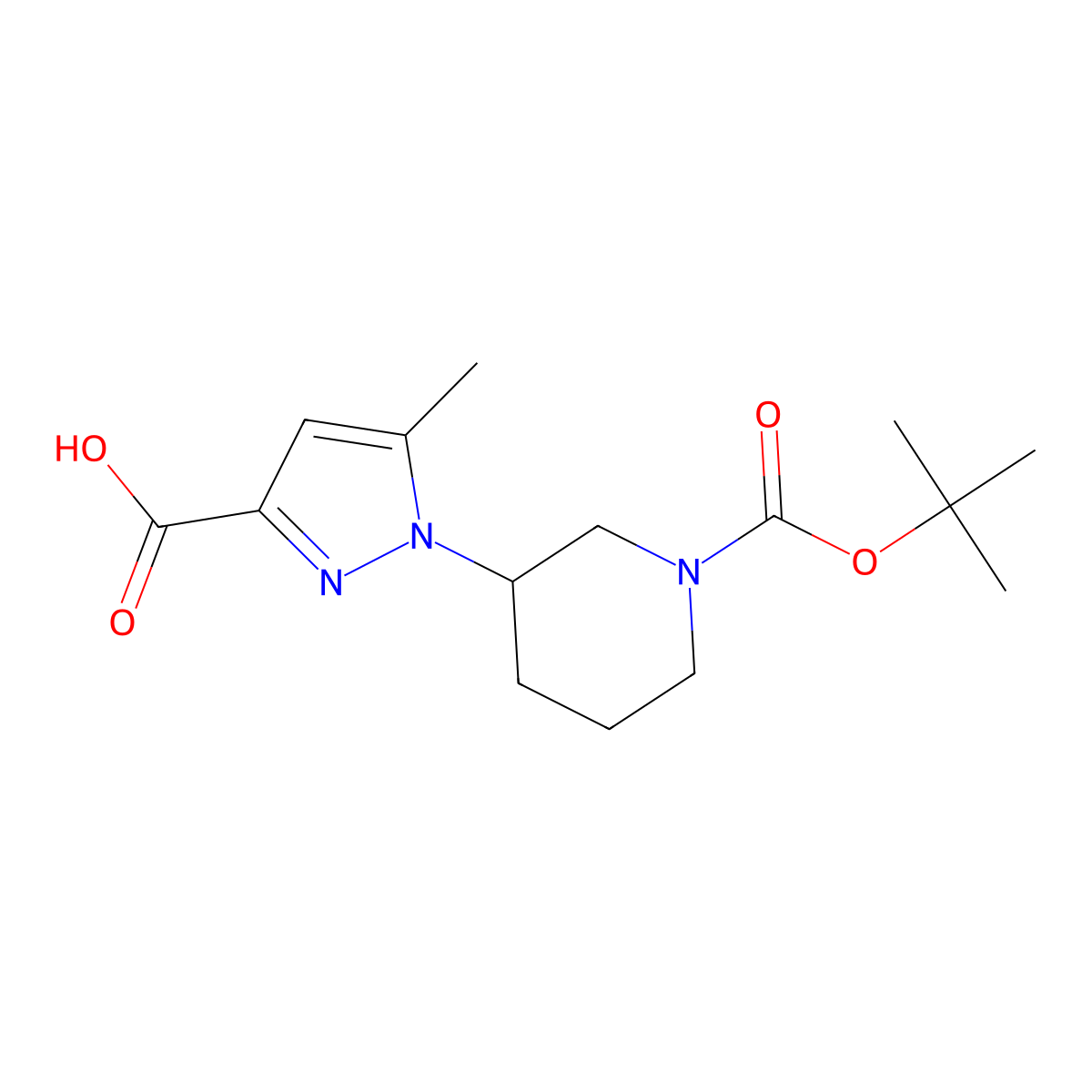 1-{1-[(tert-butoxy)carbonyl]piperidin-3-yl}-5-methyl-1H-pyrazole-3-carboxylic acid molecular structure, CAS 2091044-20-9