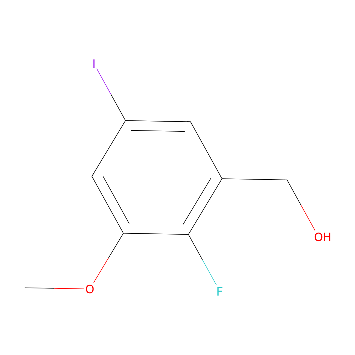 (2-Fluoro-5-iodo-3-methoxyphenyl)methanol molecular structure, CAS 2091048-07-4