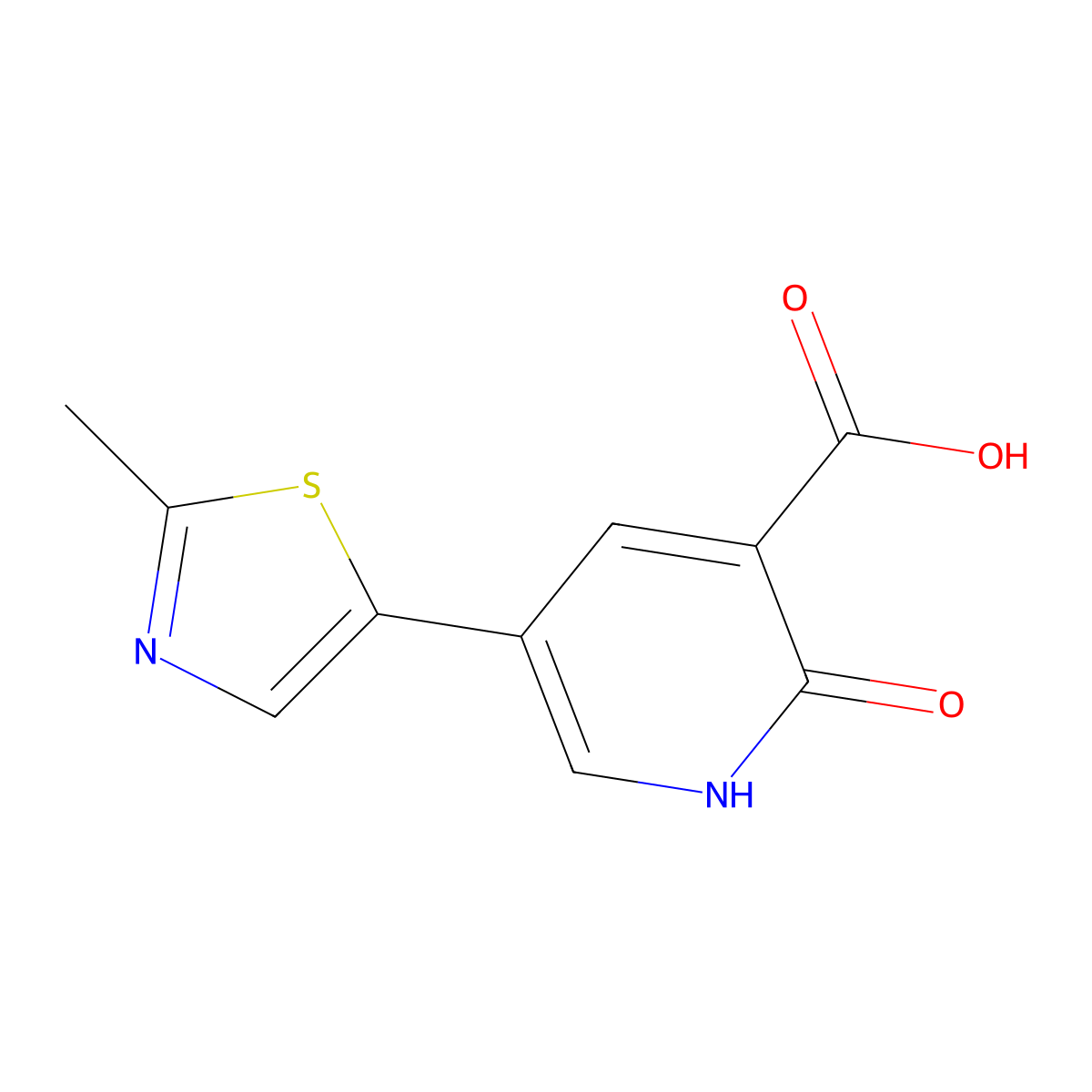 2-Hydroxy-5-(2-methyl-1,3-thiazol-5-yl)pyridine-3-carboxylic acid molecular structure, CAS 2091049-48-6