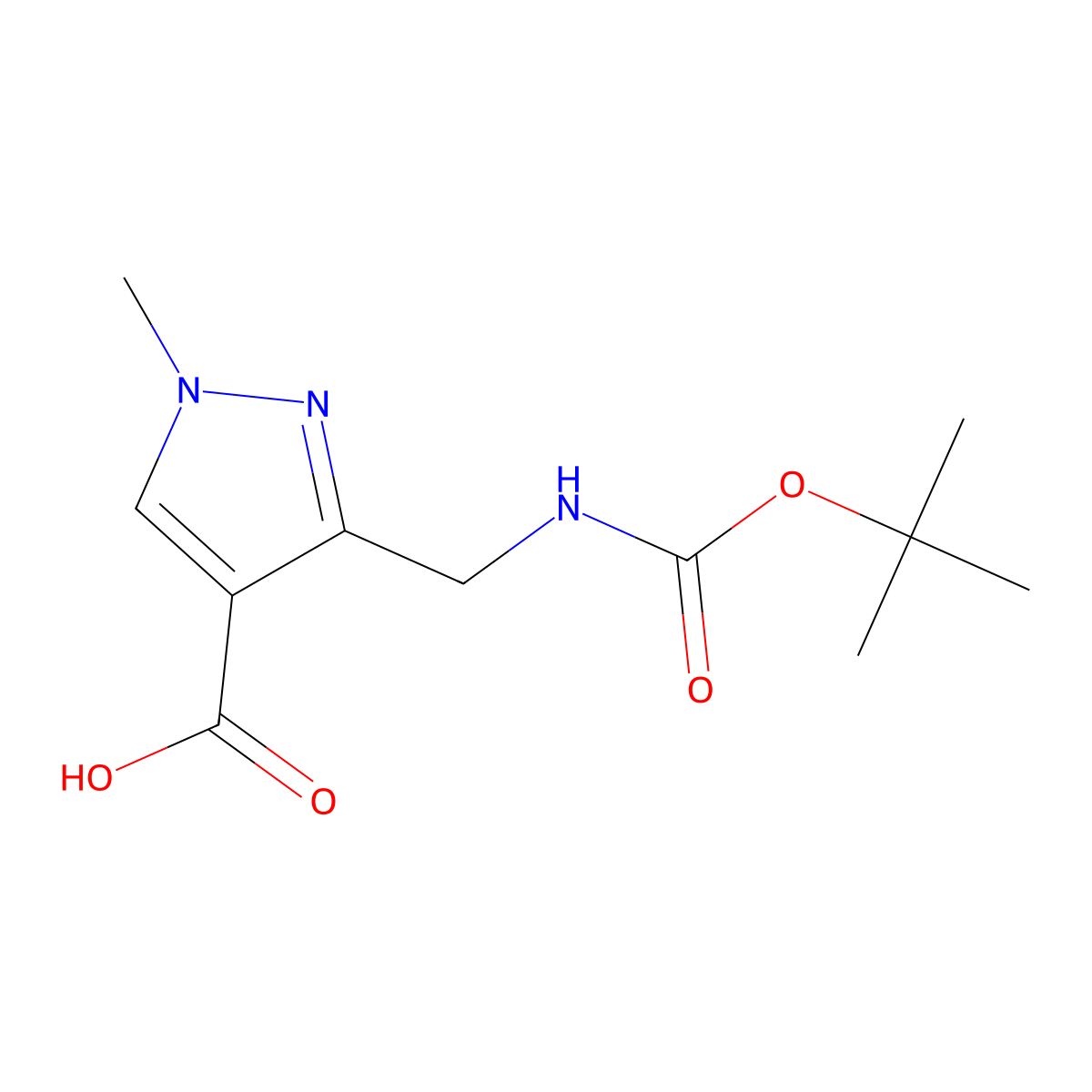 3-({[(tert-butoxy)carbonyl]amino}methyl)-1-methyl-1H-pyrazole-4-carboxylic acid molecular structure, CAS 2091061-17-3