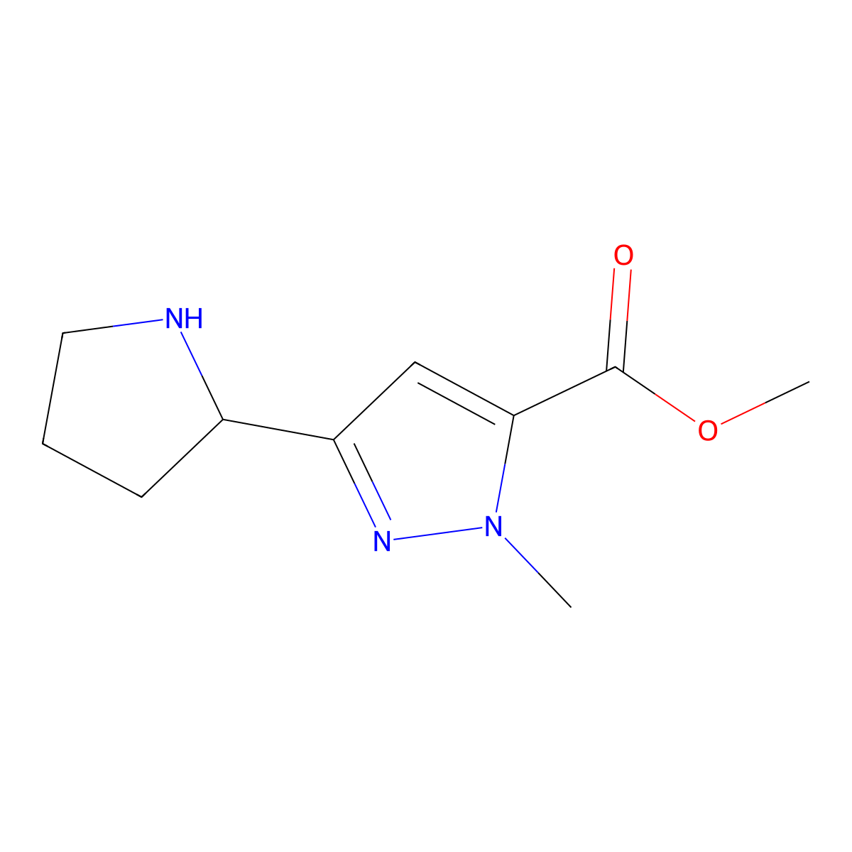 methyl 1-methyl-3-(pyrrolidin-2-yl)-1H-pyrazole-5-carboxylate molecular structure, CAS 2091071-90-6