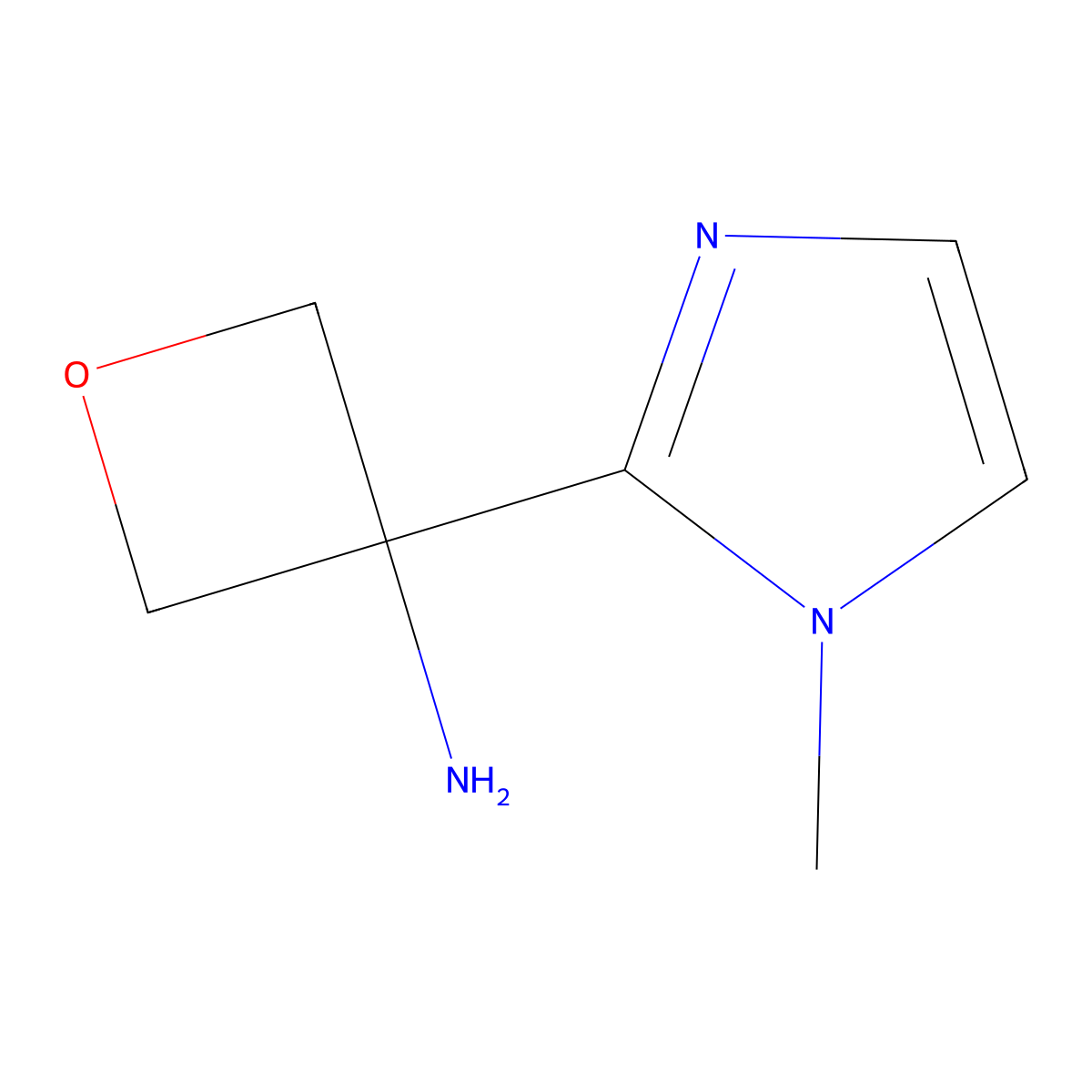 3-(1-methyl-1H-imidazol-2-yl)oxetan-3-amine molecular structure, CAS 2091100-00-2