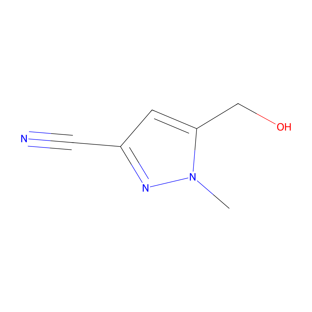 5-(hydroxymethyl)-1-methyl-1H-pyrazole-3-carbonitrile molecular structure, CAS 2091103-62-5