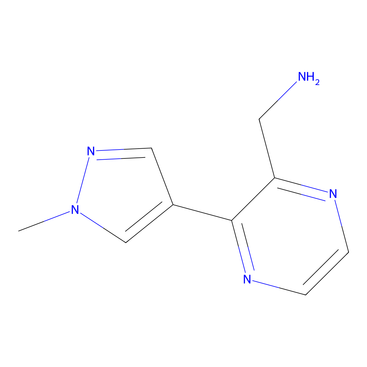 (3-(1-methyl-1H-pyrazol-4-yl)pyrazin-2-yl)methanamine molecular structure, CAS 2091121-70-7