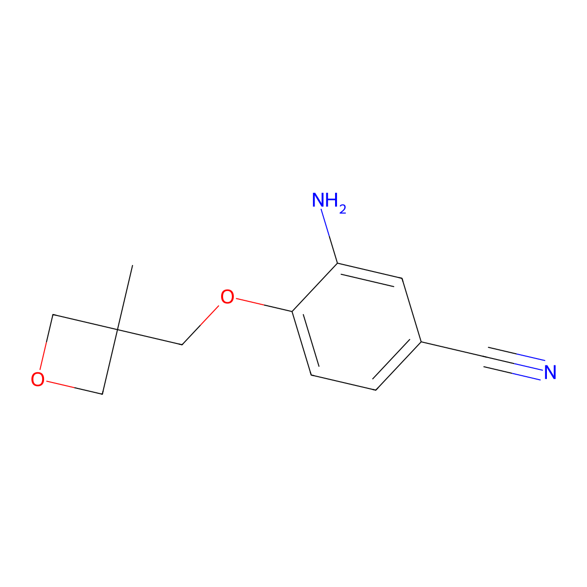 3-Amino-4-((3-methyloxetan-3-YL)methoxy)benzonitrile molecular structure, CAS 2091129-51-8