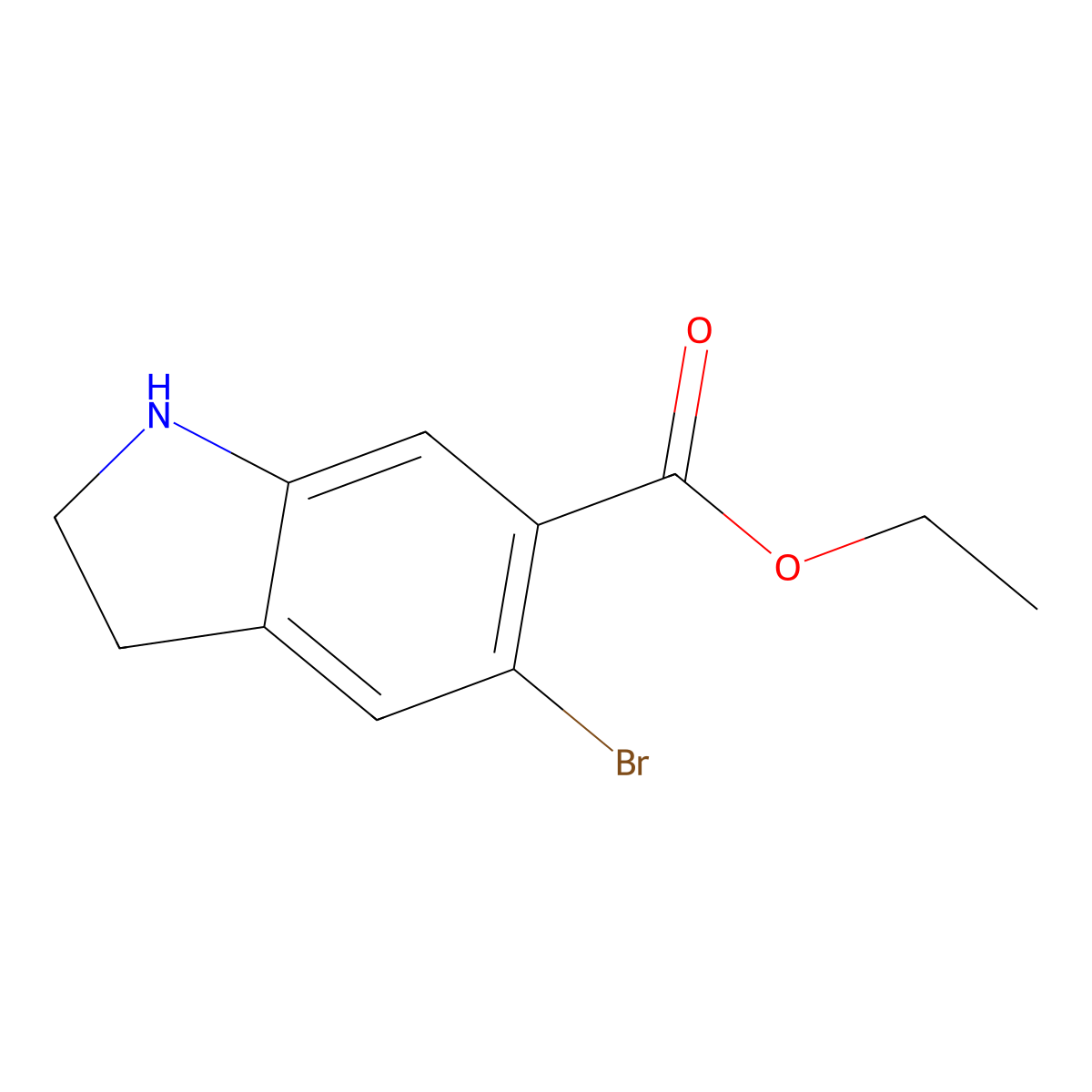 Ethyl 5-bromo-2,3-dihydro-1H-indole-6-carboxylate molecular structure, CAS 2091139-52-3