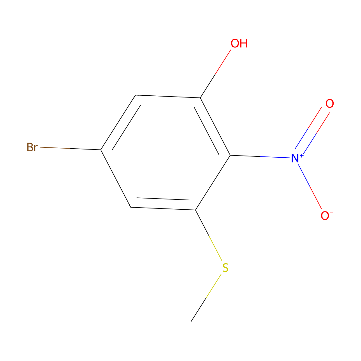 5-Bromo-3-(methylsulfanyl)-2-nitrophenol molecular structure, CAS 2091141-56-7