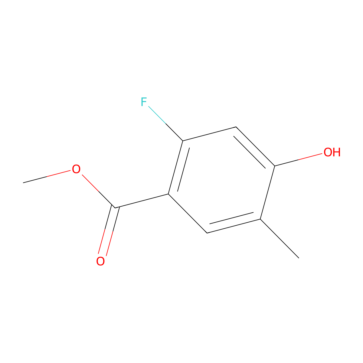 2-Fluoro-4-hydroxy-5-methyl-benzoic acid methyl ester molecular structure, CAS 2091153-48-7