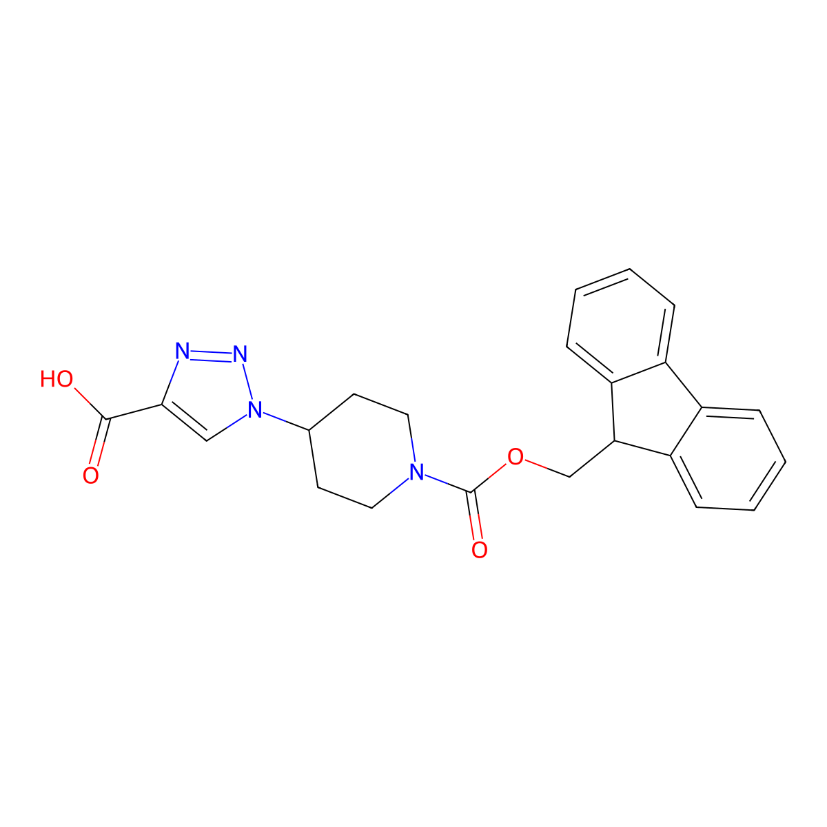 1-(1-(((9H-fluoren-9-yl)methoxy)carbonyl)piperidin-4-yl)-1H-1,2,3-triazole-4-carboxylic acid molecular structure, CAS 2091154-19-5