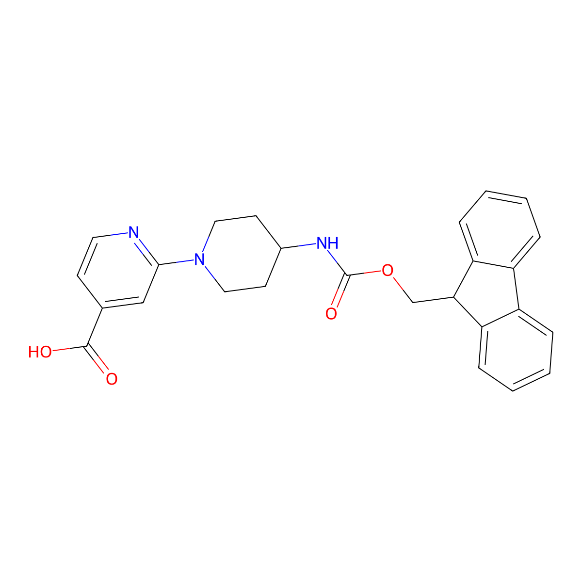 2-(4-((((9H-fluoren-9-yl)methoxy)carbonyl)amino)piperidin-1-yl)pyridine-4-carboxylic acid molecular structure, CAS 2091154-26-4