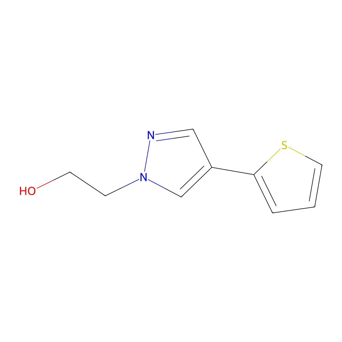2-(4-(thiophen-2-yl)-1H-pyrazol-1-yl)ethan-1-ol molecular structure, CAS 2091158-71-1