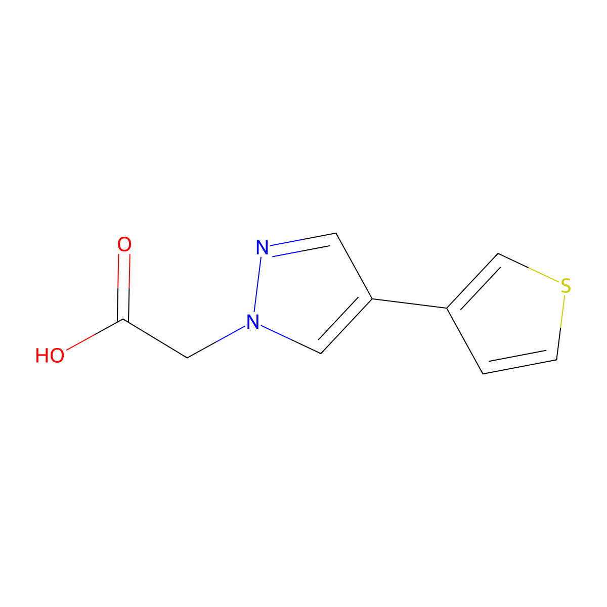2-(4-(thiophen-3-yl)-1H-pyrazol-1-yl)acetic acid molecular structure, CAS 2091160-56-2