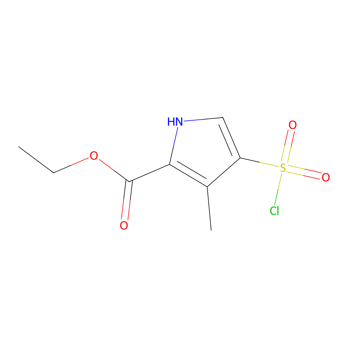 ethyl4-(chlorosulfonyl)-3-methyl-1H-pyrrole-2-carboxylate molecular structure, CAS 2091160-90-4