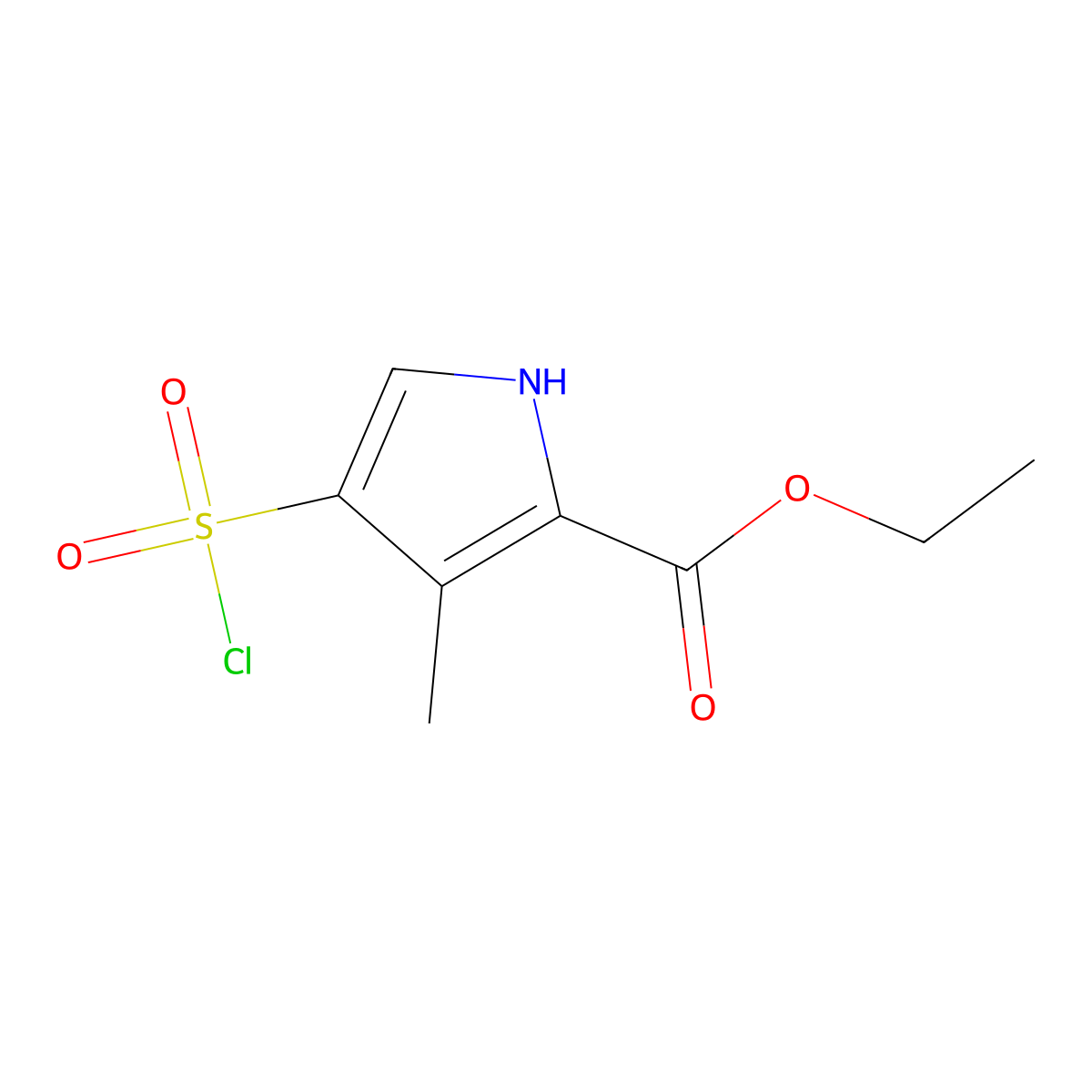 ethyl4-(chlorosulfonyl)-3-methyl-1H-pyrrole-2-carboxylate molecular structure, CAS 2091160-90-4