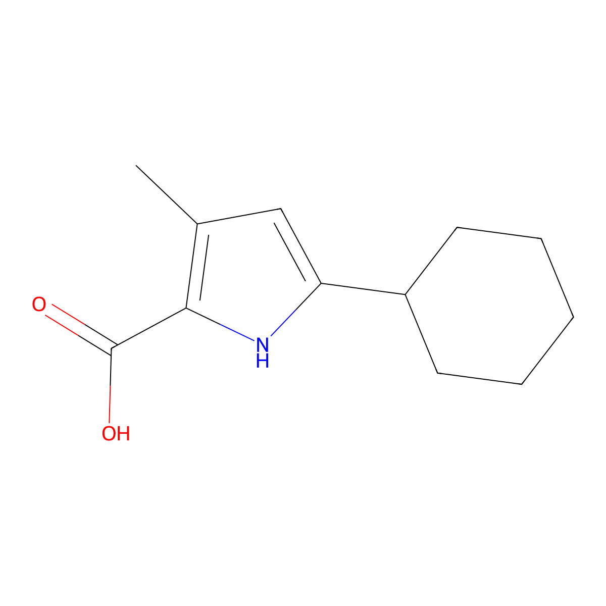 5-Cyclohexyl-3-methyl-1H-pyrrole-2-carboxylic acid molecular structure, CAS 2091170-08-8