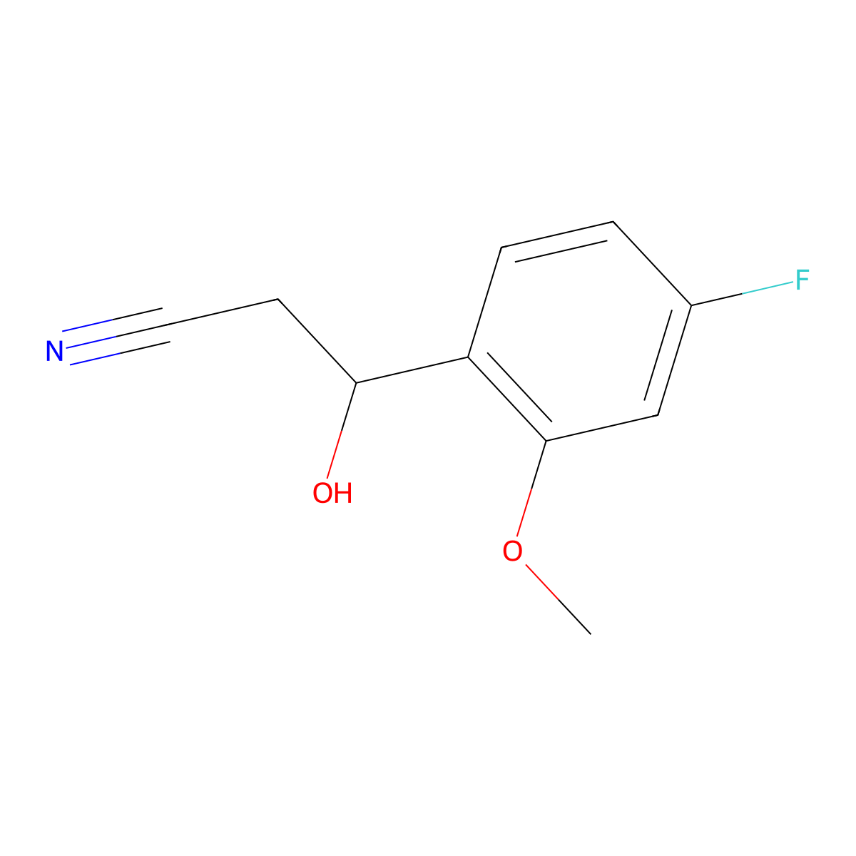 3-(4-Fluoro-2-methoxyphenyl)-3-hydroxypropanenitrile molecular structure, CAS 2091194-40-8