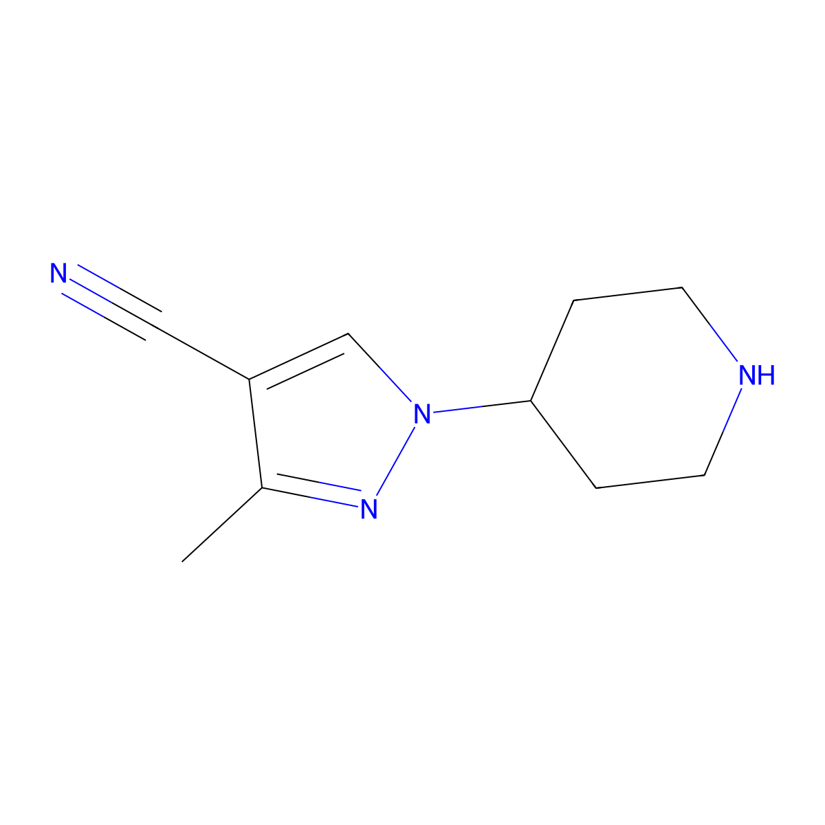 3-Methyl-1-(piperidin-4-yl)-1H-pyrazole-4-carbonitrile molecular structure, CAS 2091195-71-8