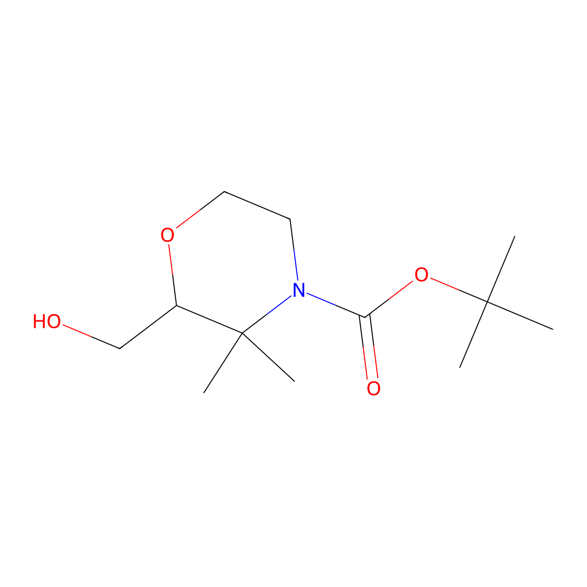 Tert-butyl 2-(hydroxymethyl)-3,3-dimethylmorpholine-4-carboxylate molecular structure, CAS 2091198-51-3